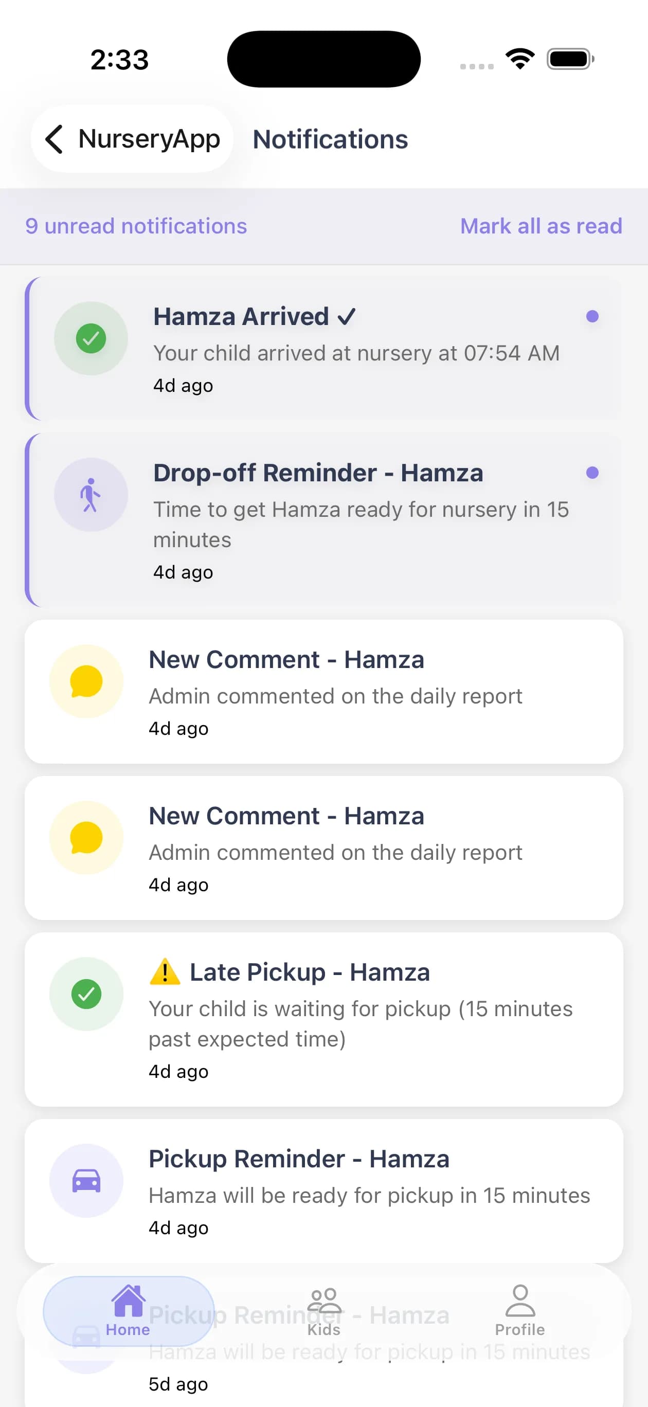 Notifications List